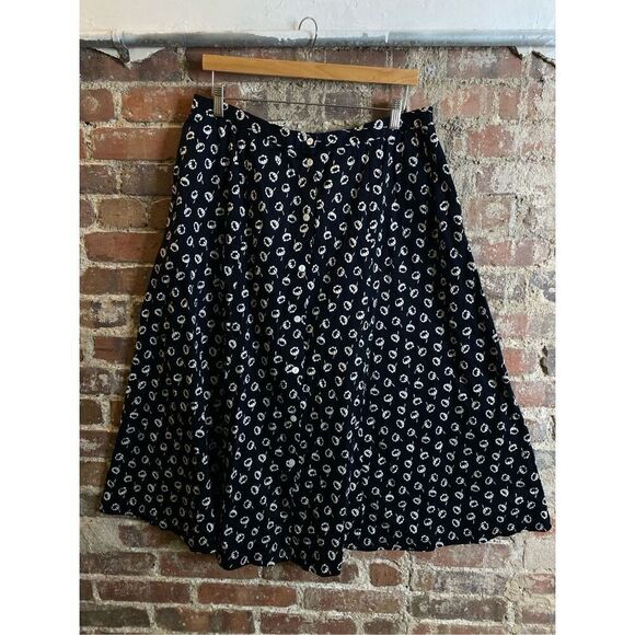 Lands’ End Black White Flower Cotton Midi A Line Skirt Size XL - Picture 2 of 15